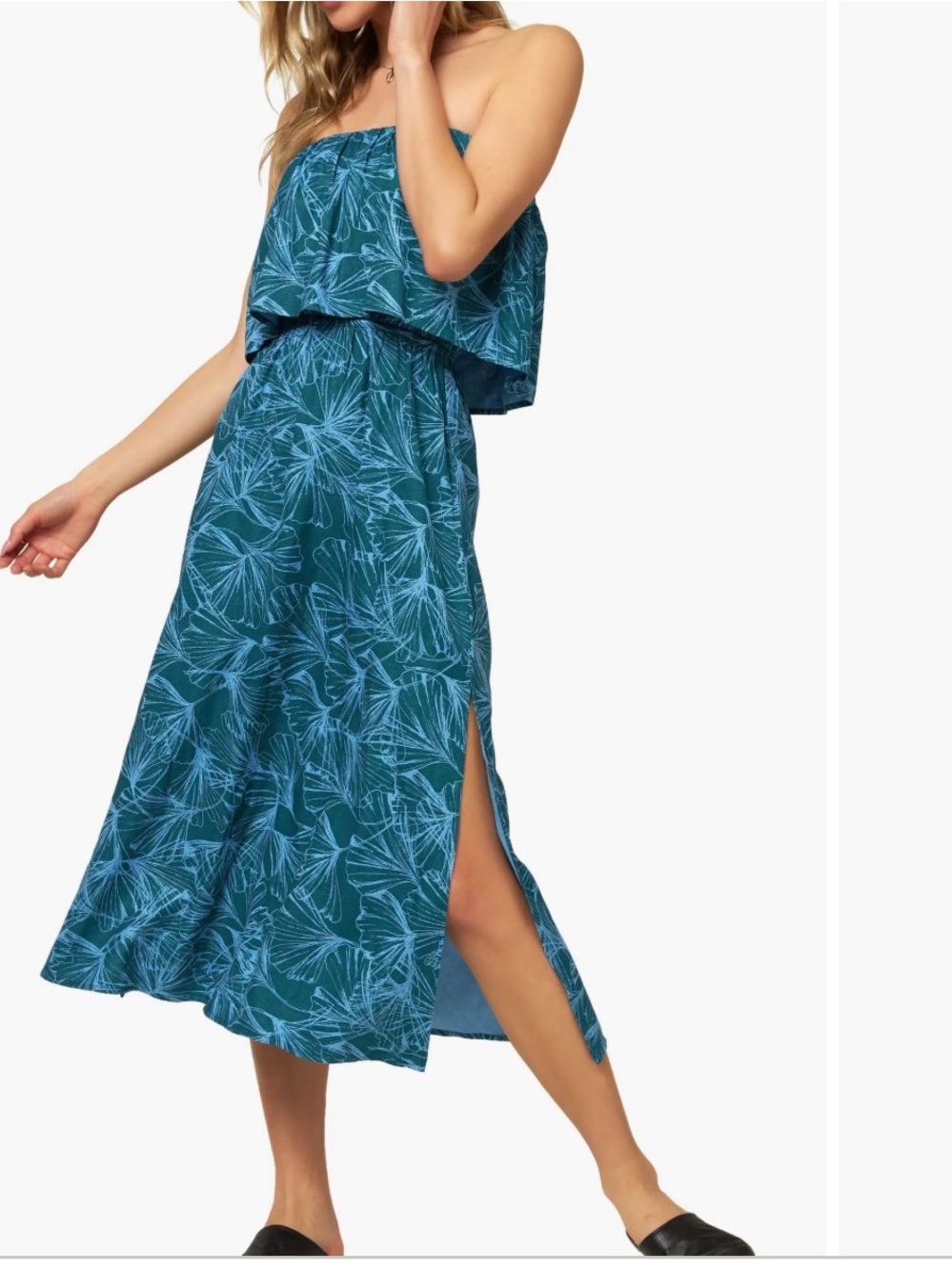 O’Neill Koia Teal Strapless Floral Midi Dress with Side Slit Size Small